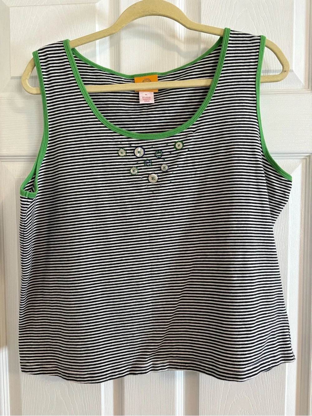 Ruby Rd. Black & White Striped Tank with Green Trim
